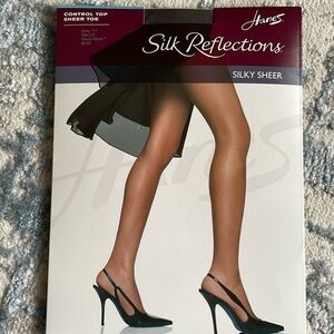 Hanes silky sheer barely black stockings size CD